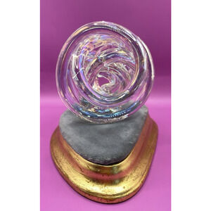 Iridescent Murano Style Clear Rope Knot Glass Paperweight Sculpture